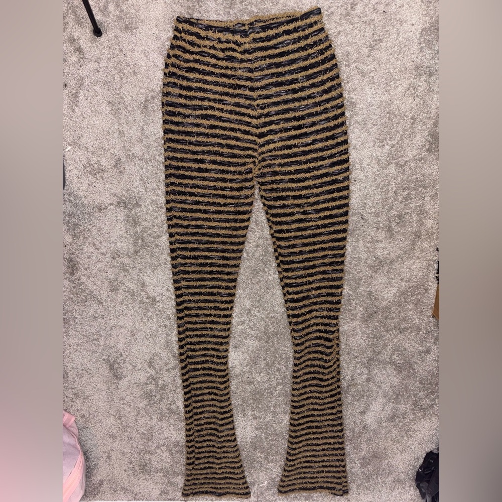 Striped Black and Tan Knit Pants
